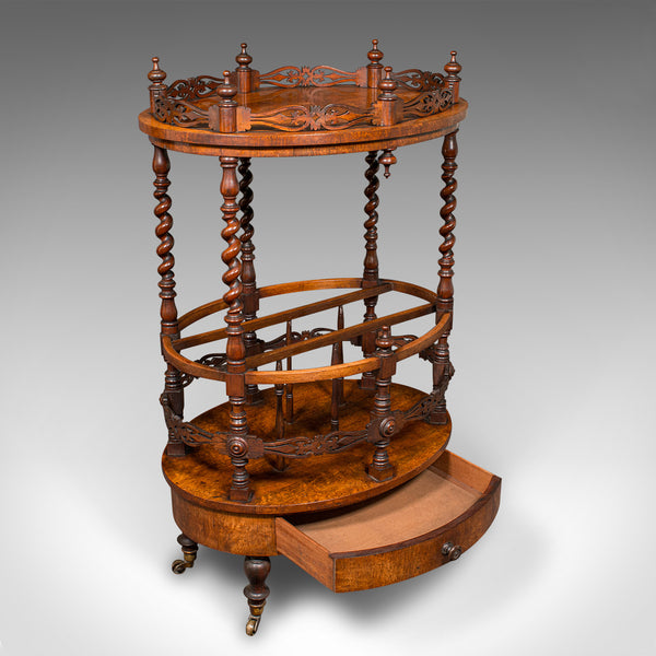 Antique Cocktail Service Stand, English, Walnut, Canterbury, Whatnot, Victorian