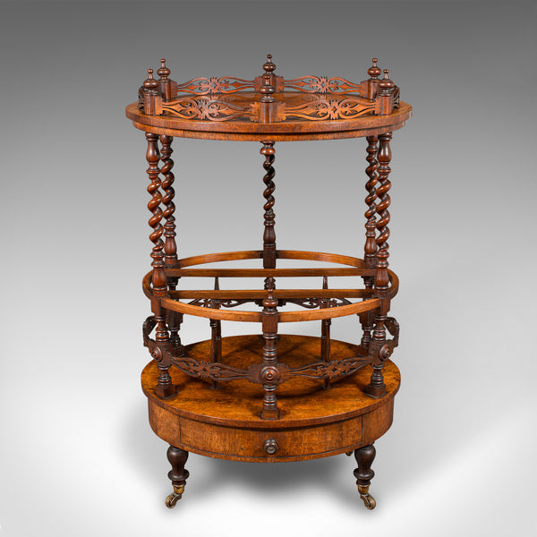 Antique Cocktail Service Stand, English, Walnut, Canterbury, Whatnot, Victorian