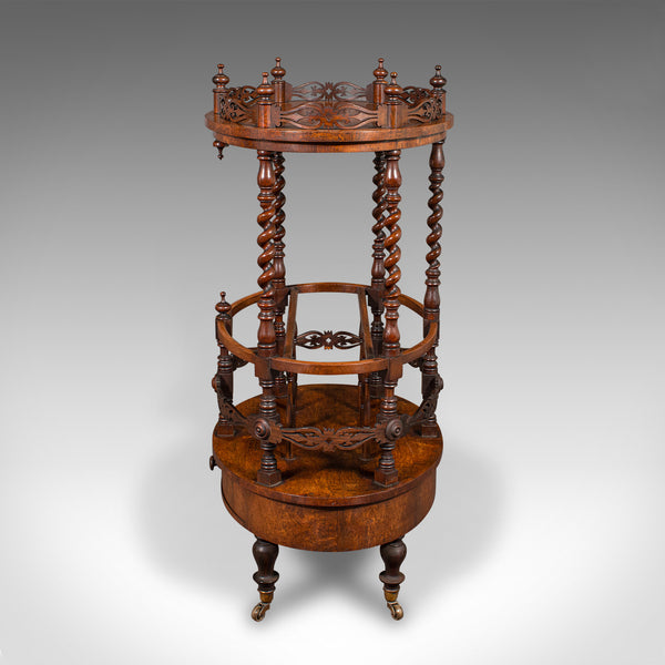 Antique Cocktail Service Stand, English, Walnut, Canterbury, Whatnot, Victorian
