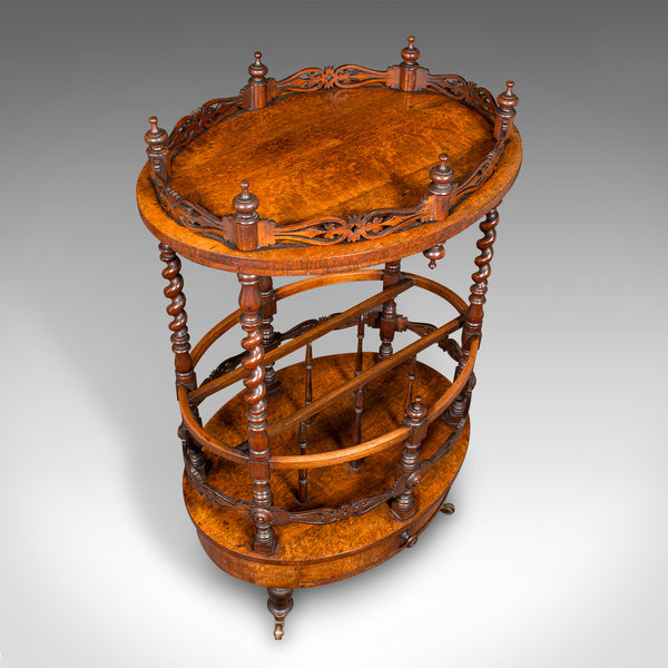 Antique Cocktail Service Stand, English, Walnut, Canterbury, Whatnot, Victorian