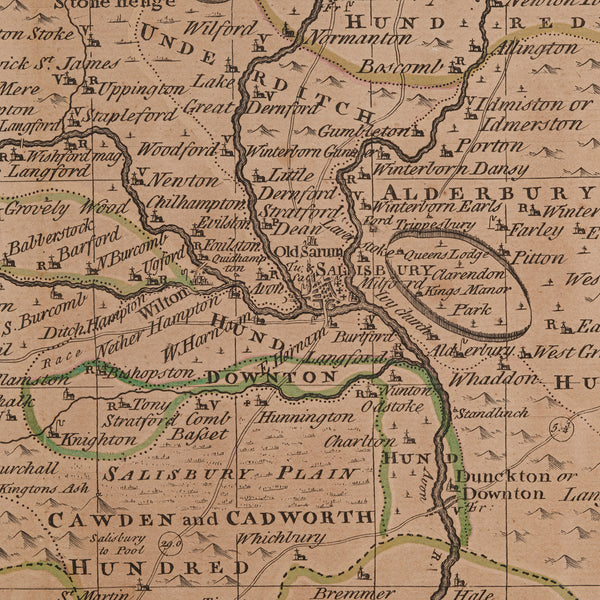 Large Antique Wiltshire Map, County Cartography, Framed, English, 18th Century