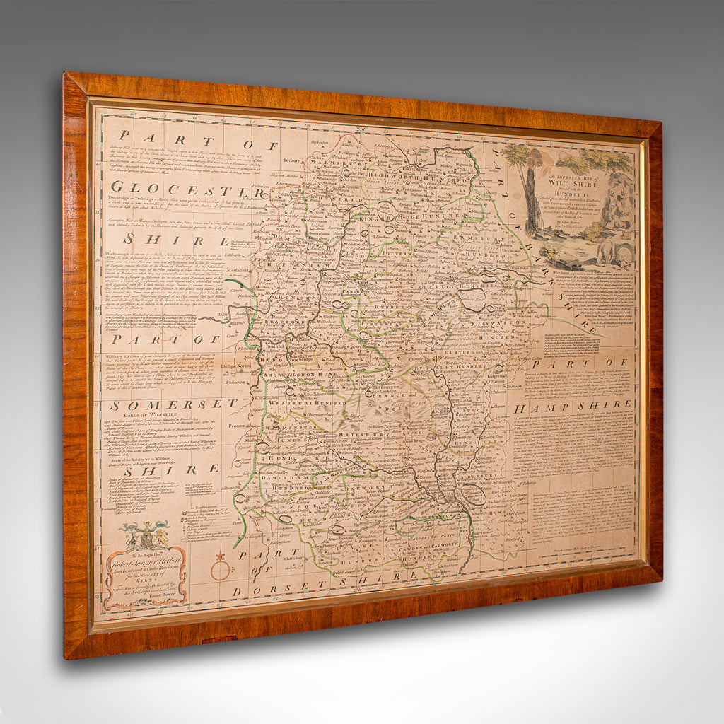 Large Antique Wiltshire Map, County Cartography, Framed, English, 18th Century