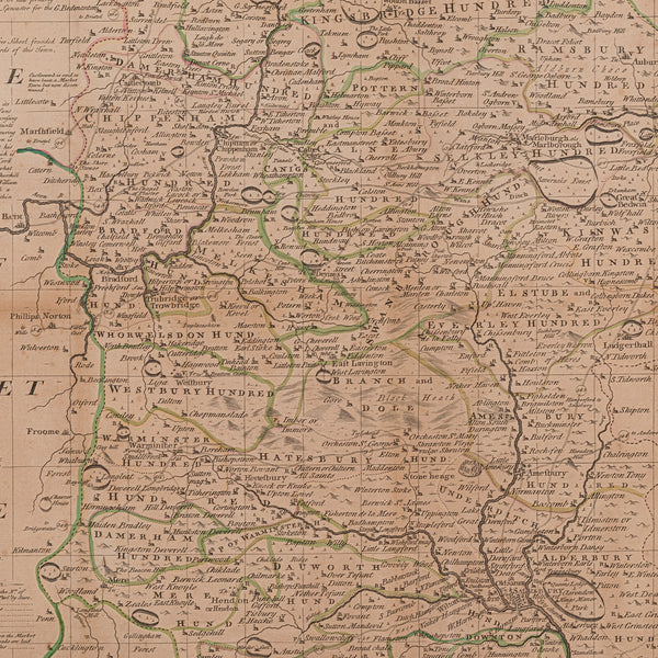 Large Antique Wiltshire Map, County Cartography, Framed, English, 18th Century