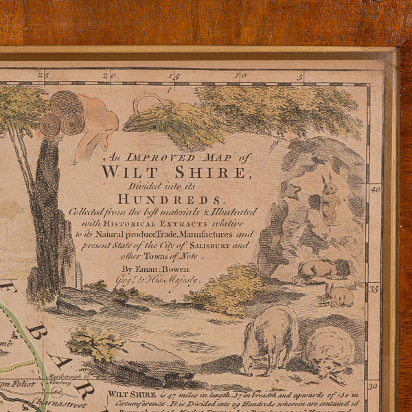 Large Antique Wiltshire Map, County Cartography, Framed, English, 18th Century