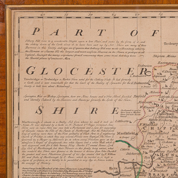 Large Antique Wiltshire Map, County Cartography, Framed, English, 18th Century