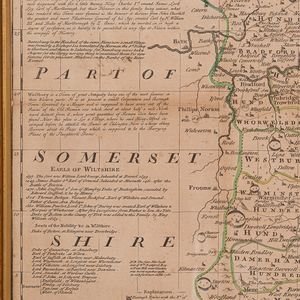 Large Antique Wiltshire Map, County Cartography, Framed, English, 18th Century