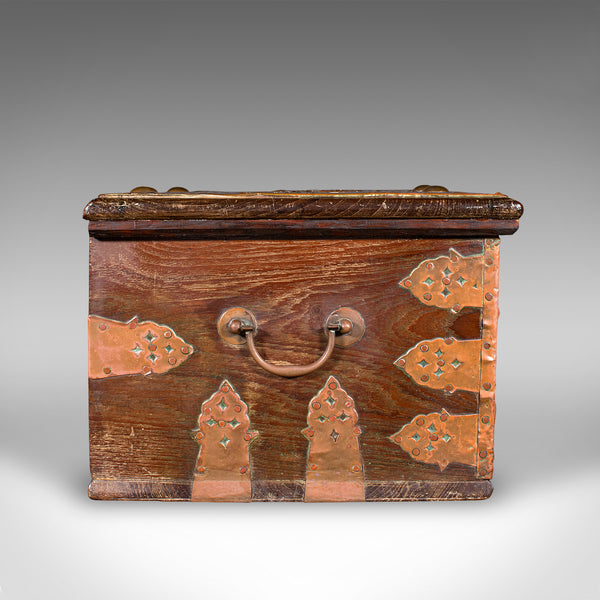 Small Antique Zanzibar Chest, East African Teak, Brass, Travel Trunk, Victorian