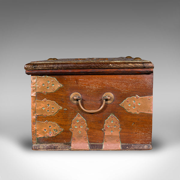 Small Antique Zanzibar Chest, East African Teak, Brass, Travel Trunk, Victorian