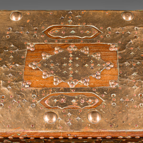 Small Antique Zanzibar Chest, East African Teak, Brass, Travel Trunk, Victorian