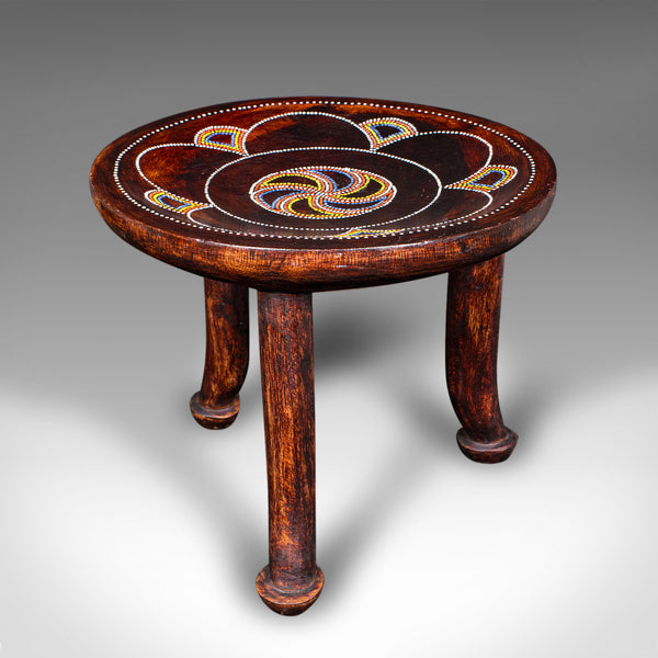 Small Antique Tribal Side Table, African, Fruitwood, Lamp, Stool, Late Victorian