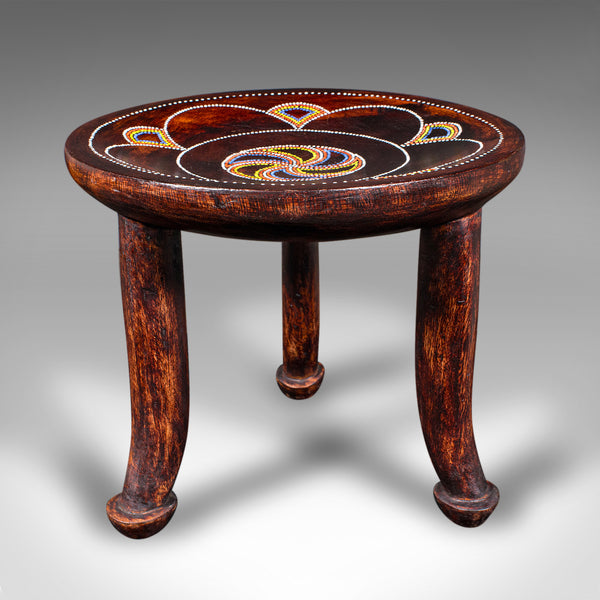 Small Antique Tribal Side Table, African, Fruitwood, Lamp, Stool, Late Victorian