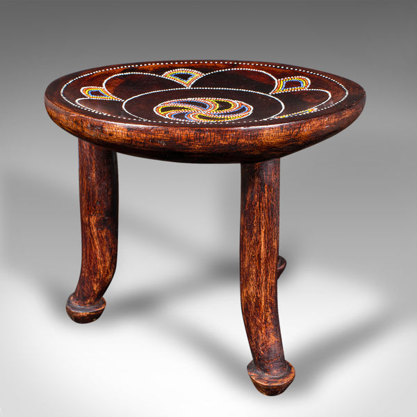 Small Antique Tribal Side Table, African, Fruitwood, Lamp, Stool, Late Victorian