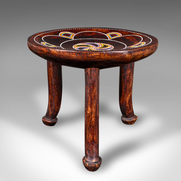 Small Antique Tribal Side Table, African, Fruitwood, Lamp, Stool, Late Victorian