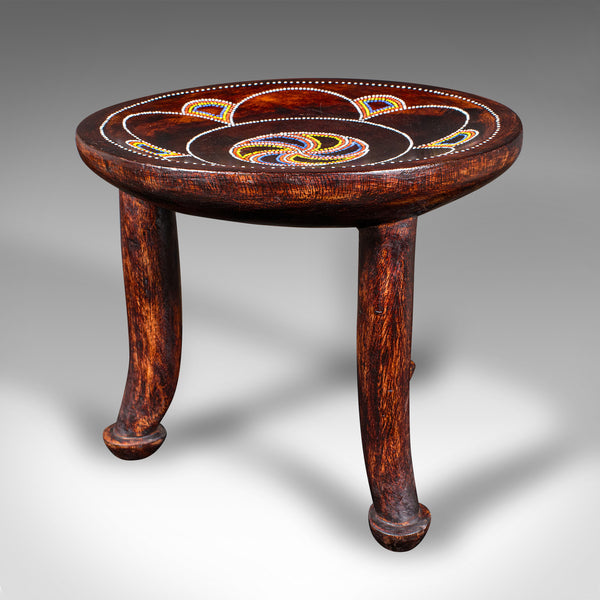 Small Antique Tribal Side Table, African, Fruitwood, Lamp, Stool, Late Victorian