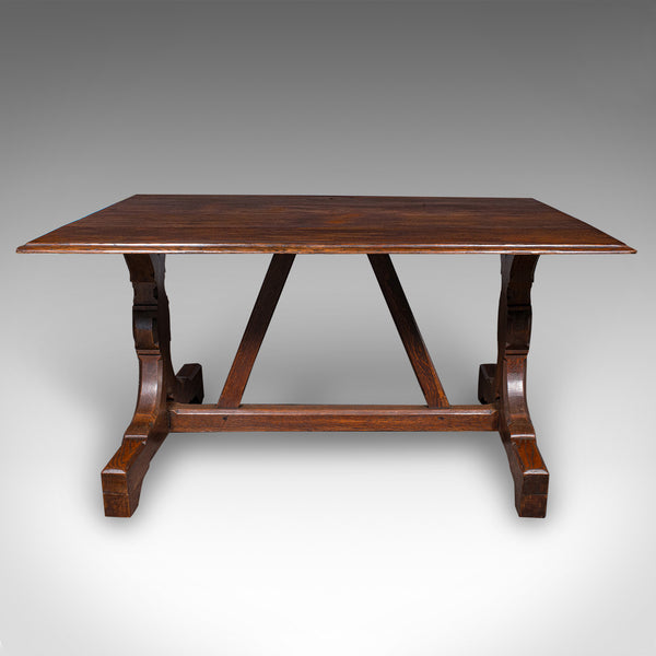 Antique 6 Seat Dining Table, English, Oak, Gothic Revival, Kitchen, Victorian