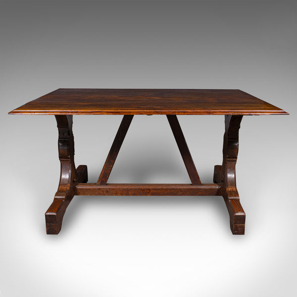 Antique 6 Seat Dining Table, English, Oak, Gothic Revival, Kitchen, Victorian