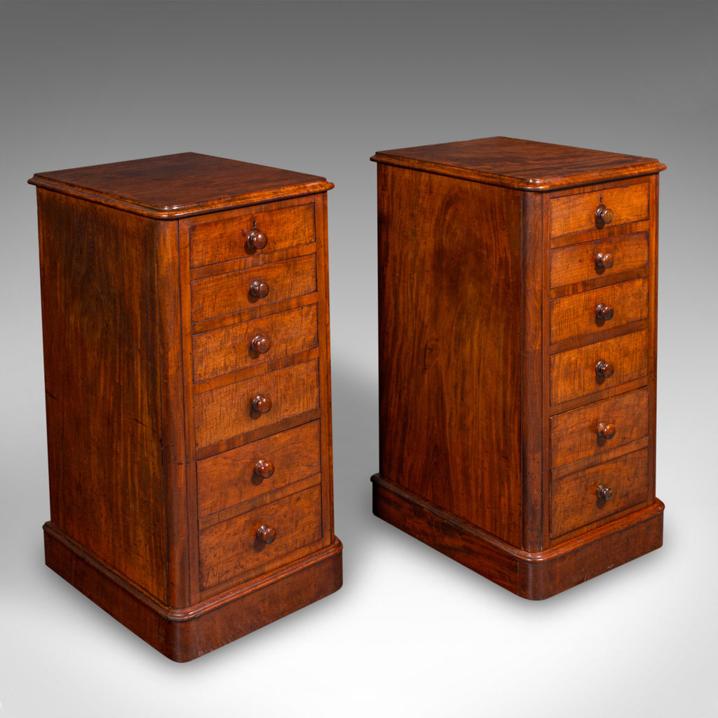 Tall Pair of Antique Nightstands, English, Chest of Drawers, Bedside, Victorian