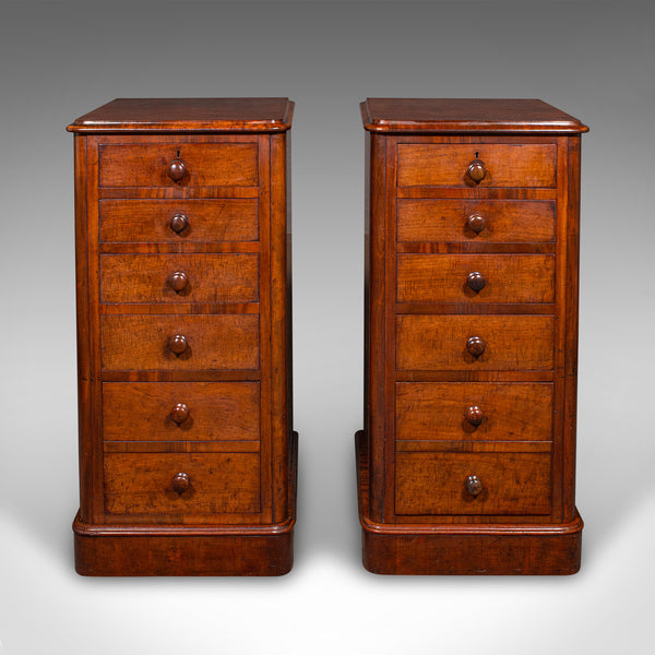 Tall Pair of Antique Nightstands, English, Chest of Drawers, Bedside, Victorian