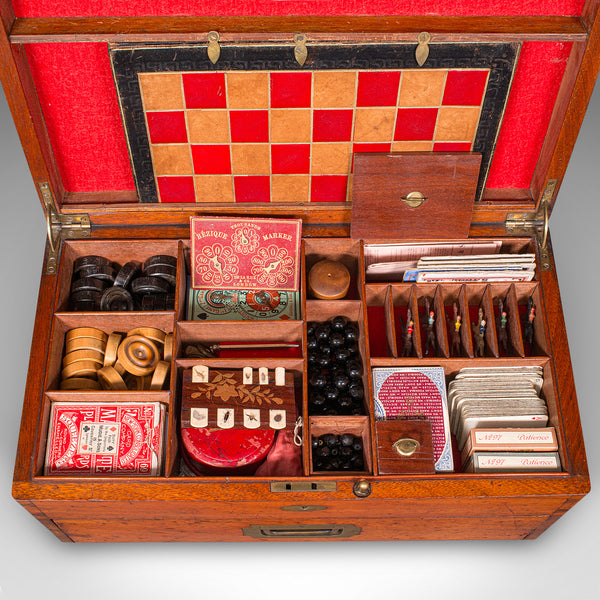 Antique Parlour Games Compendium, English, Gaming Box, Chess, Cards, Victorian