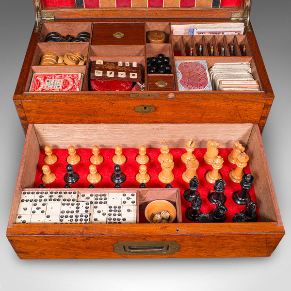 Antique Parlour Games Compendium, English, Gaming Box, Chess, Cards, Victorian