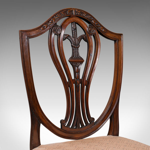 Set of 12 Antique Dining Chairs, English, Carver, Seat, Hepplewhite, Edwardian