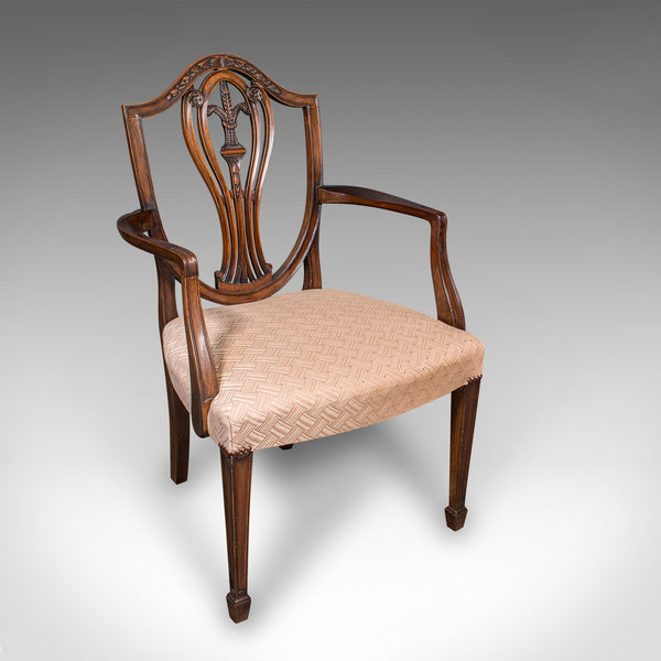 Set of 12 Antique Dining Chairs, English, Carver, Seat, Hepplewhite, Edwardian