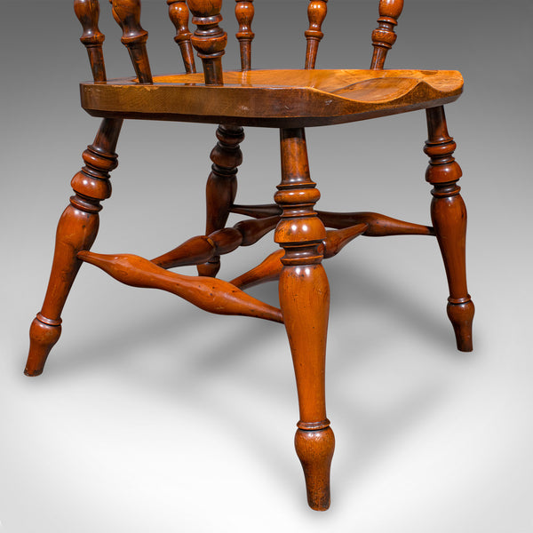 Vintage Smoker’s Bow Chair, English Ash, Captain’s Elbow Seat, Victorian Revival