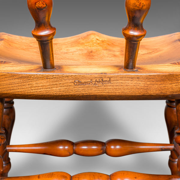 Vintage Smoker’s Bow Chair, English Ash, Captain’s Elbow Seat, Victorian Revival