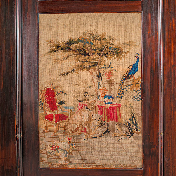 6' 7" Tall Antique Room Divider, English, Needlepoint, Privacy Screen, Regency