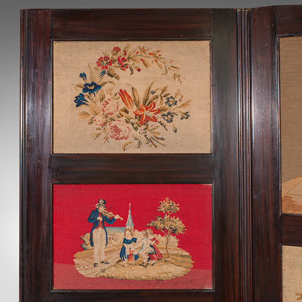 6' 7" Tall Antique Room Divider, English, Needlepoint, Privacy Screen, Regency