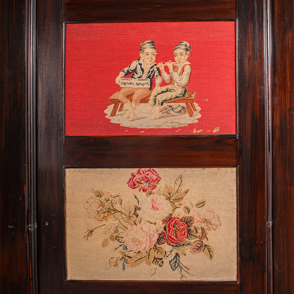 6' 7" Tall Antique Room Divider, English, Needlepoint, Privacy Screen, Regency