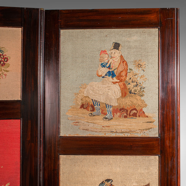 6' 7" Tall Antique Room Divider, English, Needlepoint, Privacy Screen, Regency
