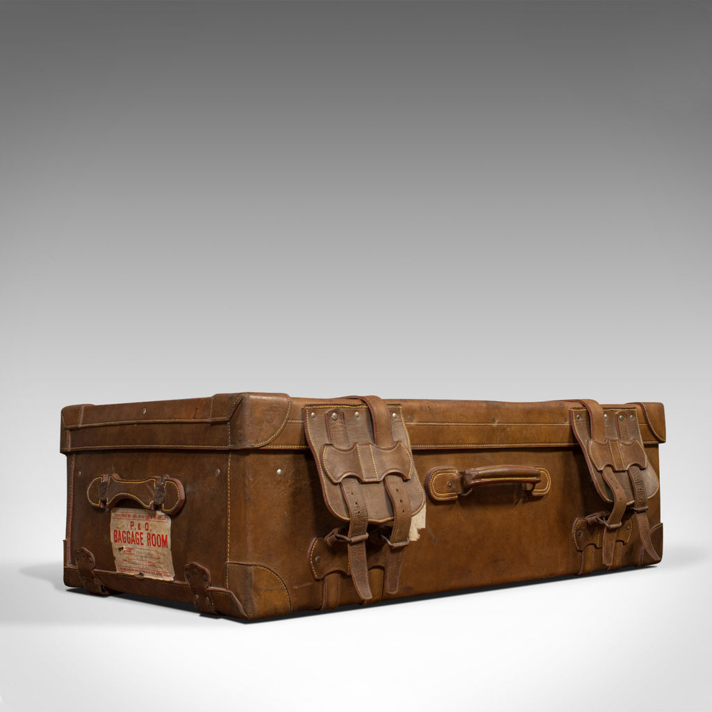 Very Large Antique Travel Suitcase, English, Leather, Steamer, Shipping Trunk - London Fine Antiques