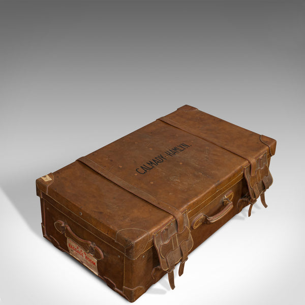 Very Large Antique Travel Suitcase, English, Leather, Steamer, Shipping Trunk - London Fine Antiques