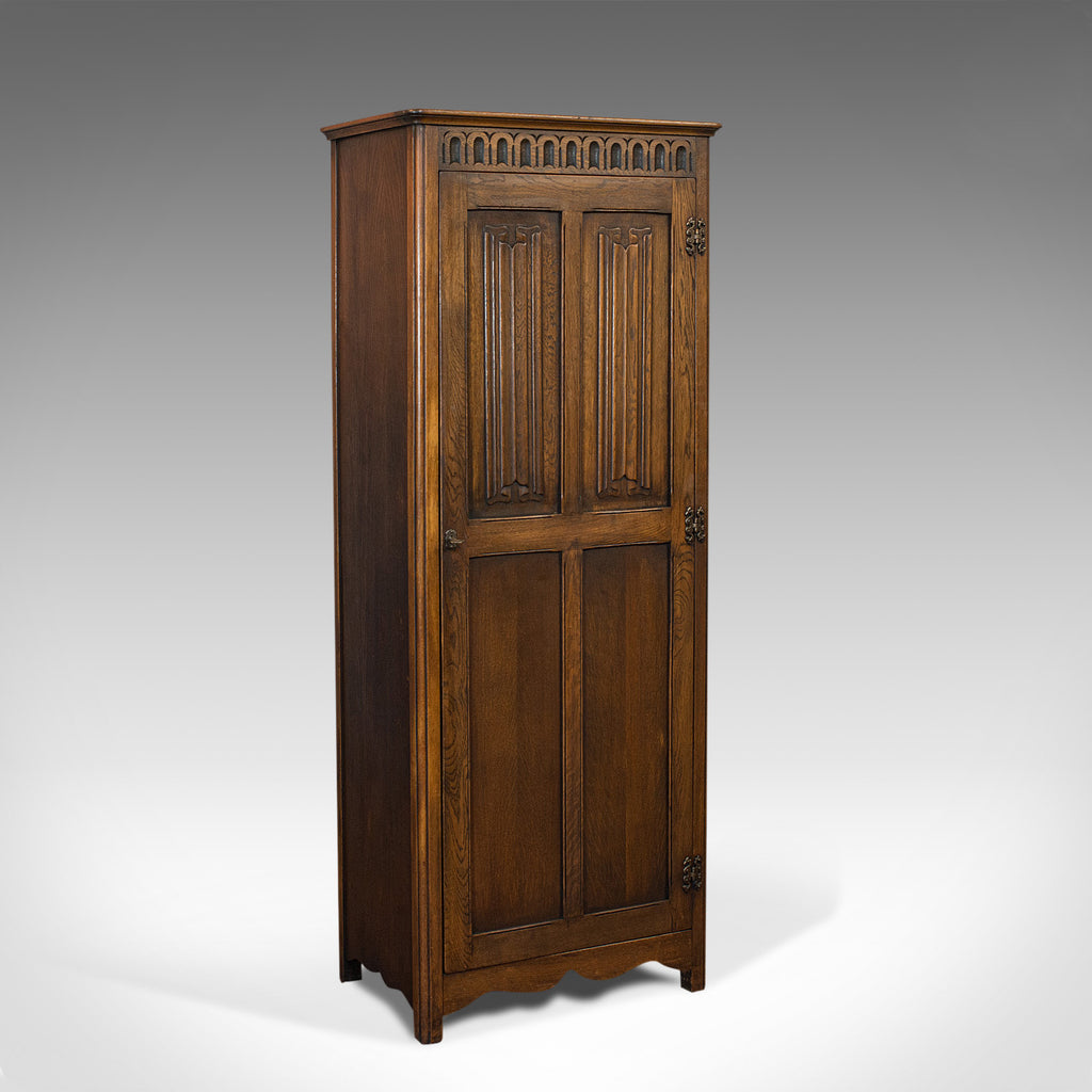 Vintage Ipswich Wardrobe, English, Oak, Four Panel Cupboard, Art Deco, C.1930