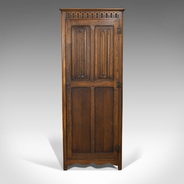Vintage Ipswich Wardrobe, English, Oak, Four Panel Cupboard, Art Deco, C.1930