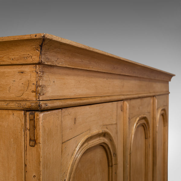 Antique Three Panel Wardrobe, English, Pine, Cupboard, Closet, Victorian, C.1900