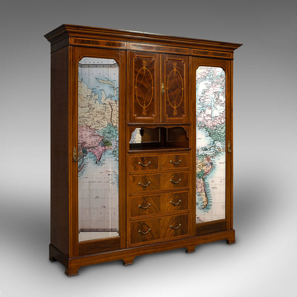 Antique Gentleman's Triple Wardrobe, English, Mahogany, Cabinet, Victorian, 1880