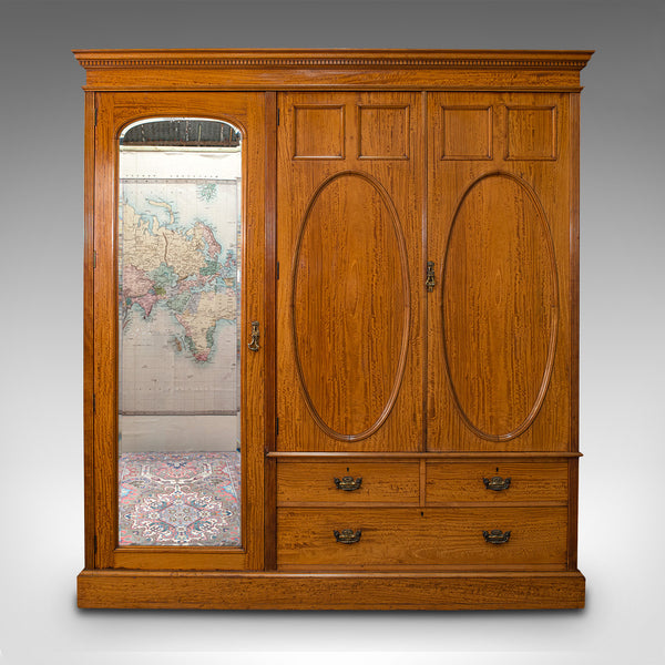Antique Master Bedroom Wardrobe, Satinwood, Cupboard, Maple And Co, Edwardian