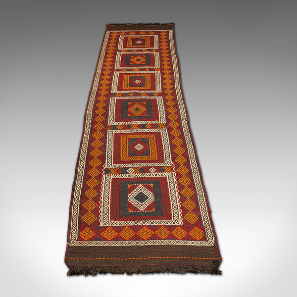 Long Vintage Suzani Kilim Runner, Caucasian, Woven, Hallway, Carpet, Circa 1980