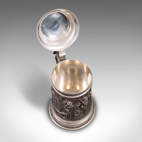 Antique Bavarian Beer Stein, German, Pewter, Jug, Decorative Relief, Circa 1920