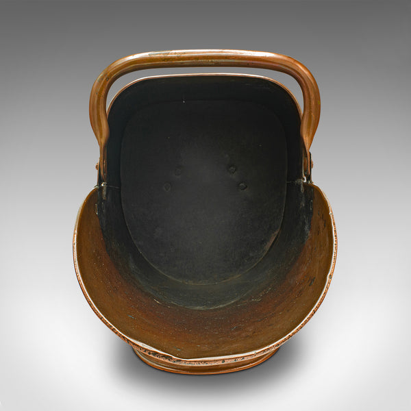 Antique Helmet Scuttle, English, Copper, Fireside, Coal, Log Bucket, Victorian