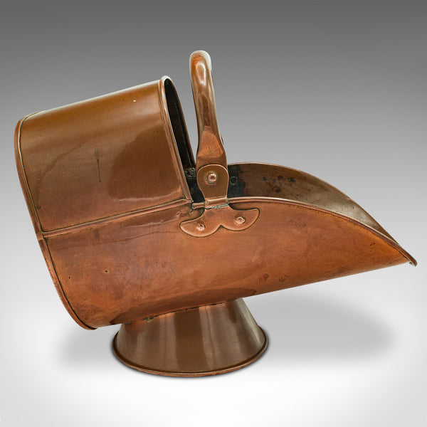 Antique Helmet Scuttle, English, Copper, Fireside, Coal, Log Bucket, Victorian