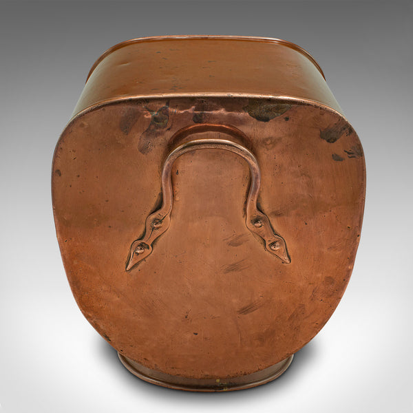 Antique Helmet Scuttle, English, Copper, Fireside, Coal, Log Bucket, Victorian