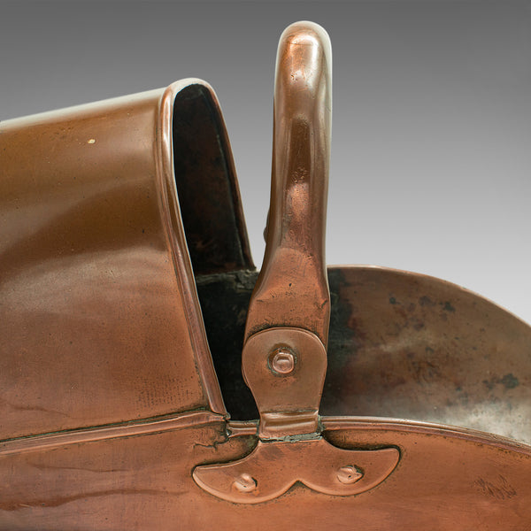 Antique Helmet Scuttle, English, Copper, Fireside, Coal, Log Bucket, Victorian