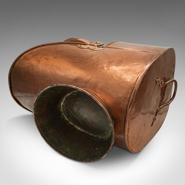 Antique Helmet Scuttle, English, Copper, Fireside, Coal, Log Bucket, Victorian