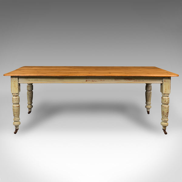 Antique Farmhouse Table, English, Pine, 6 Seat, Dining, Kitchen, Victorian, 1900