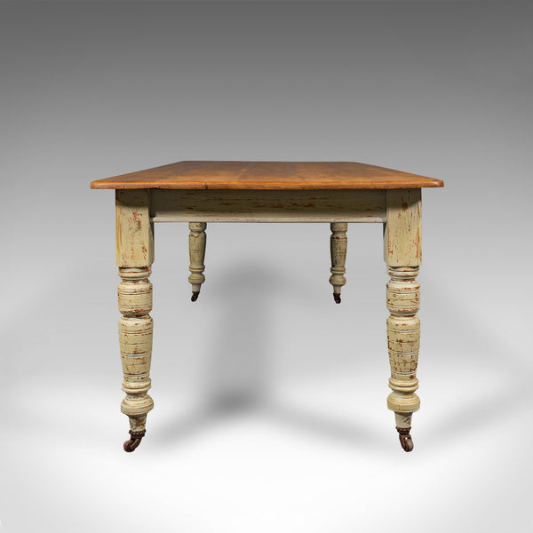 Antique Farmhouse Table, English, Pine, 6 Seat, Dining, Kitchen, Victorian, 1900