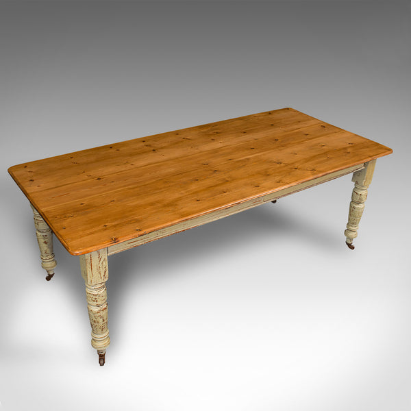 Antique Farmhouse Table, English, Pine, 6 Seat, Dining, Kitchen, Victorian, 1900