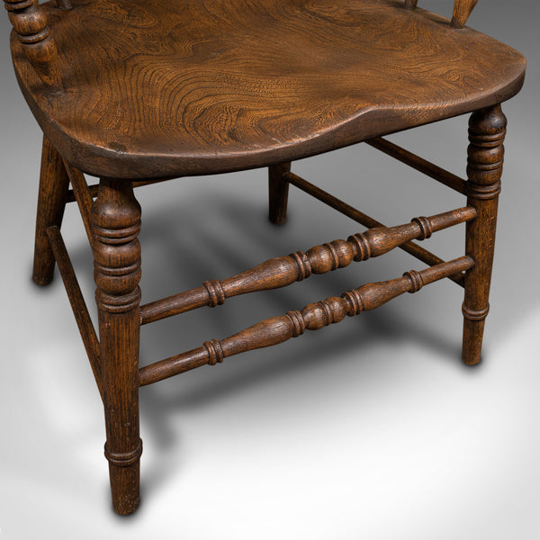 Antique Smoker's Bow, English, Ash, Elm, Elbow, Captain's Chair, Victorian, 1900